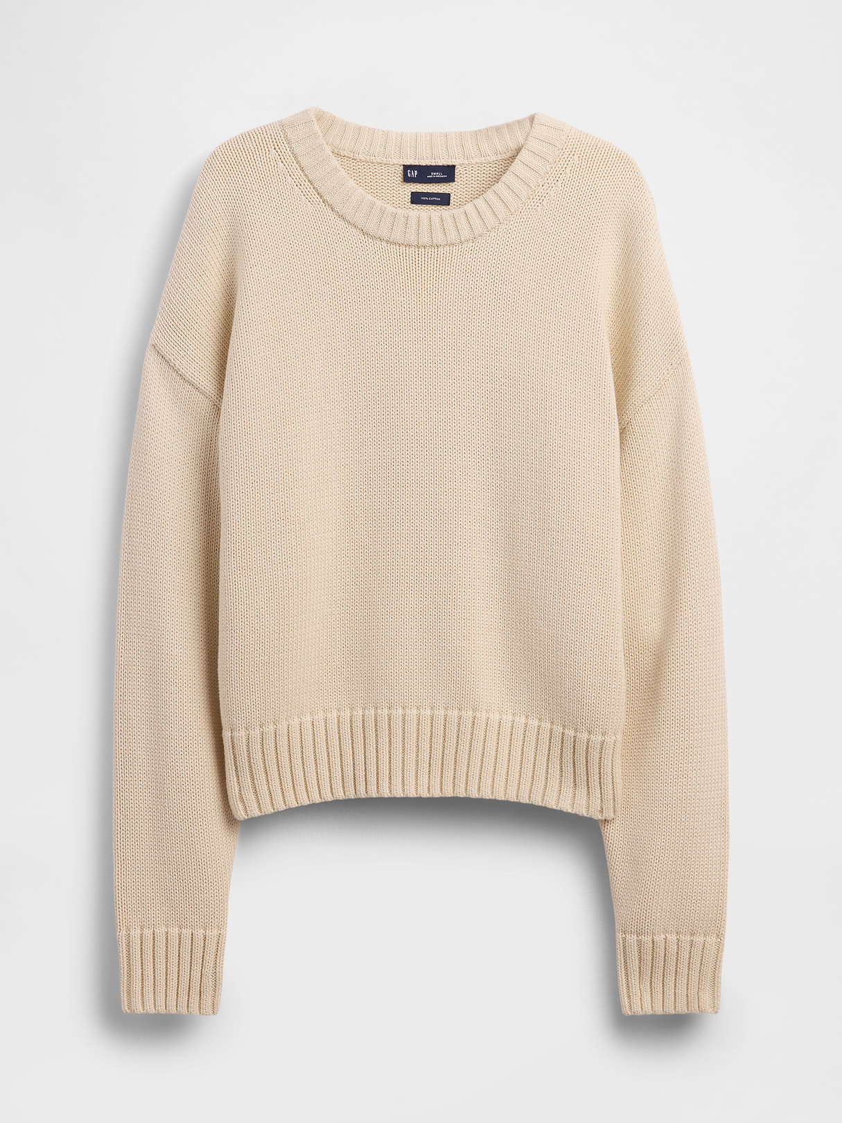 100% Cotton Oversized Crop Sweater - Chino beige