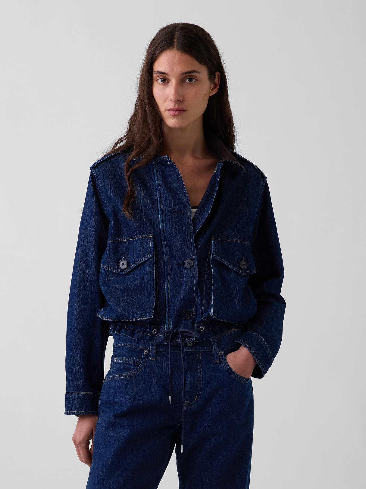 Canvas Crop Utility Jacket - Dark wash