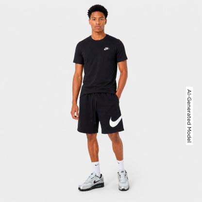Men's Nithtke Club Fleece Swoosh Graphic Shorts - Black/Black/White