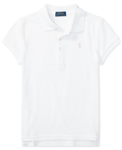 Polo Ralph Lauren Girls' 7-16 Stretch Cotton Mesh Polo Shirt - White