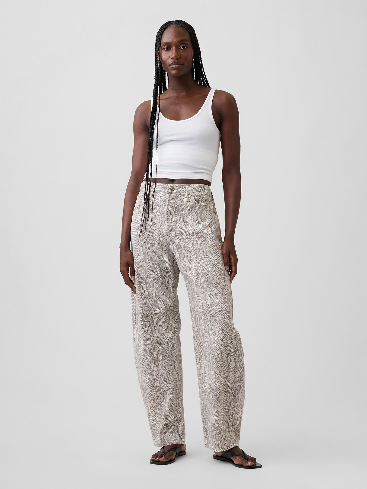 High Rise Barrel Cargo Jeans - Snake print