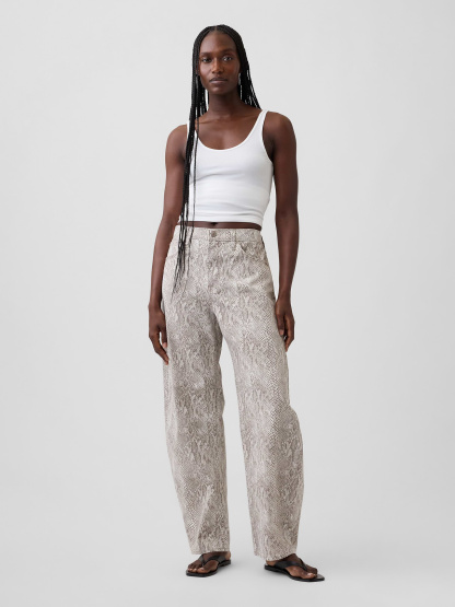 High Rise Barrel Cargo Jeans - Snake print