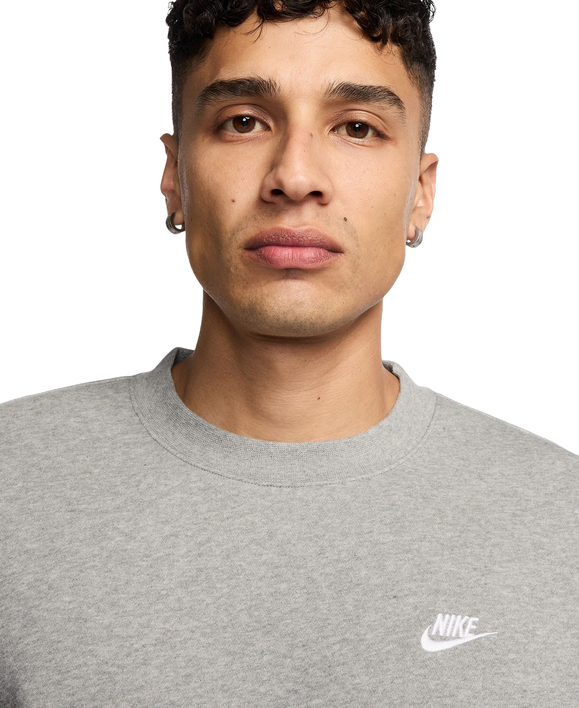 Nike Men's Club Fleece Crewneck Logo Sweatshirt - Dk Gray Heather/White