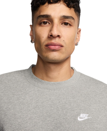 Nike Men's Club Fleece Crewneck Logo Sweatshirt - Dk Gray Heather/White