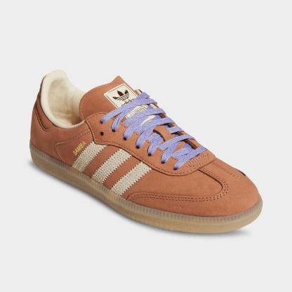 Women's adidas Originals Samba OG Casual Shoes - Part 3 - Clay Strata/Warm Vanilla/Light Purple - Both shoes facing left