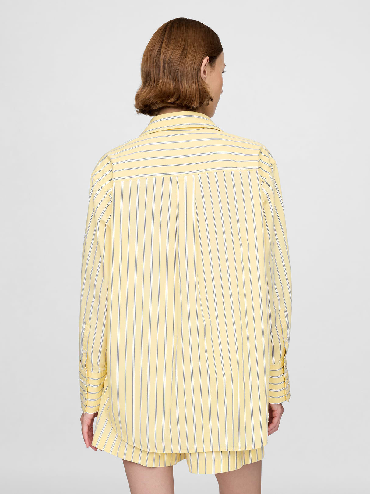 Organic Cotton Poplin Stripe Big Shirt - Yellow stripe
