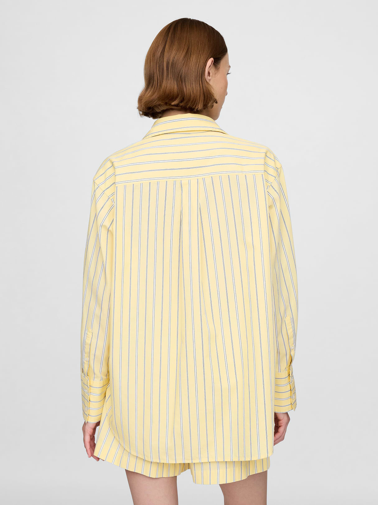 Organic Cotton Poplin Stripe Big Shirt - Yellow stripe