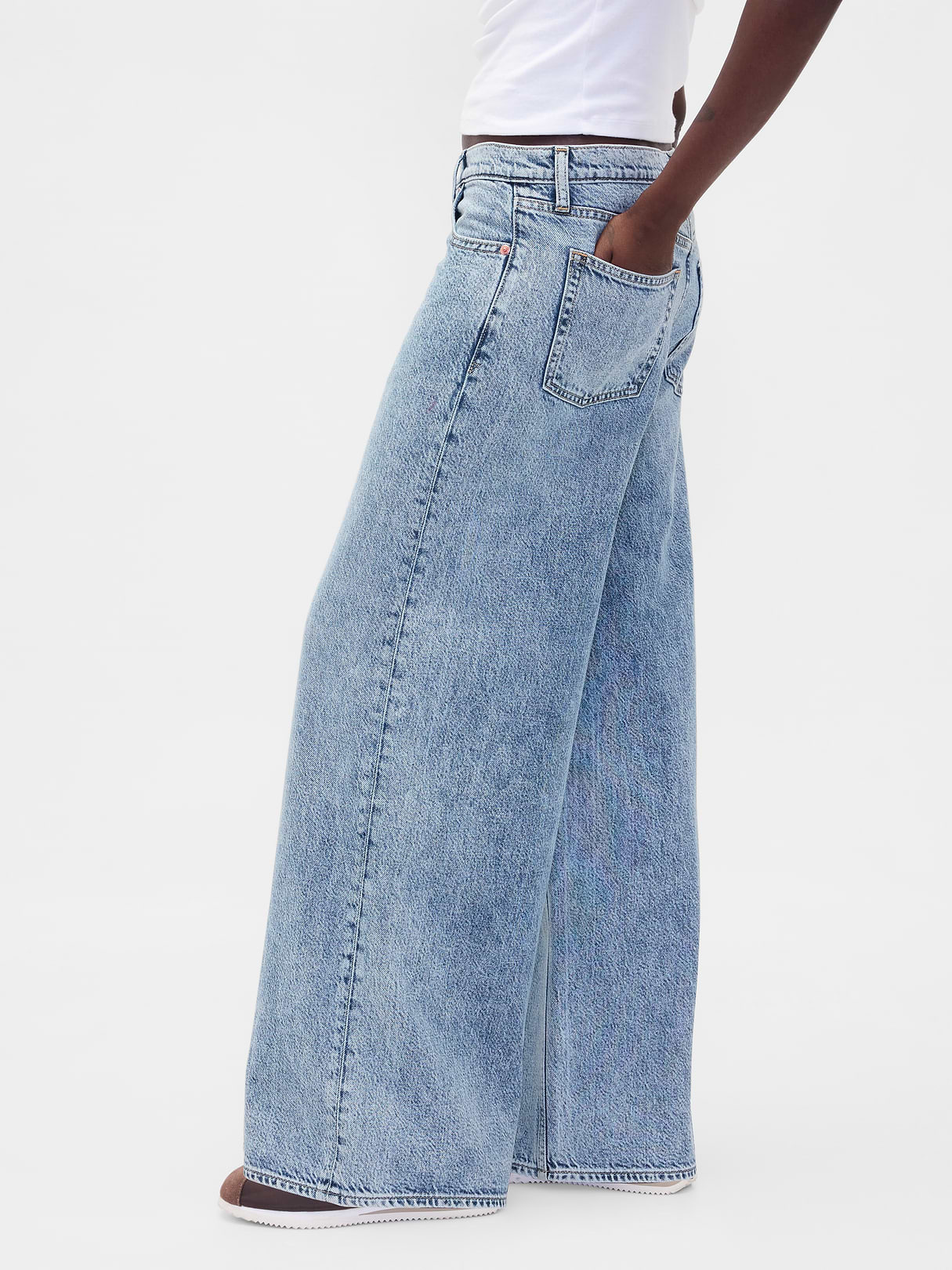 Mid Rise Denim Stripe Baggy Jeans - Light indigo