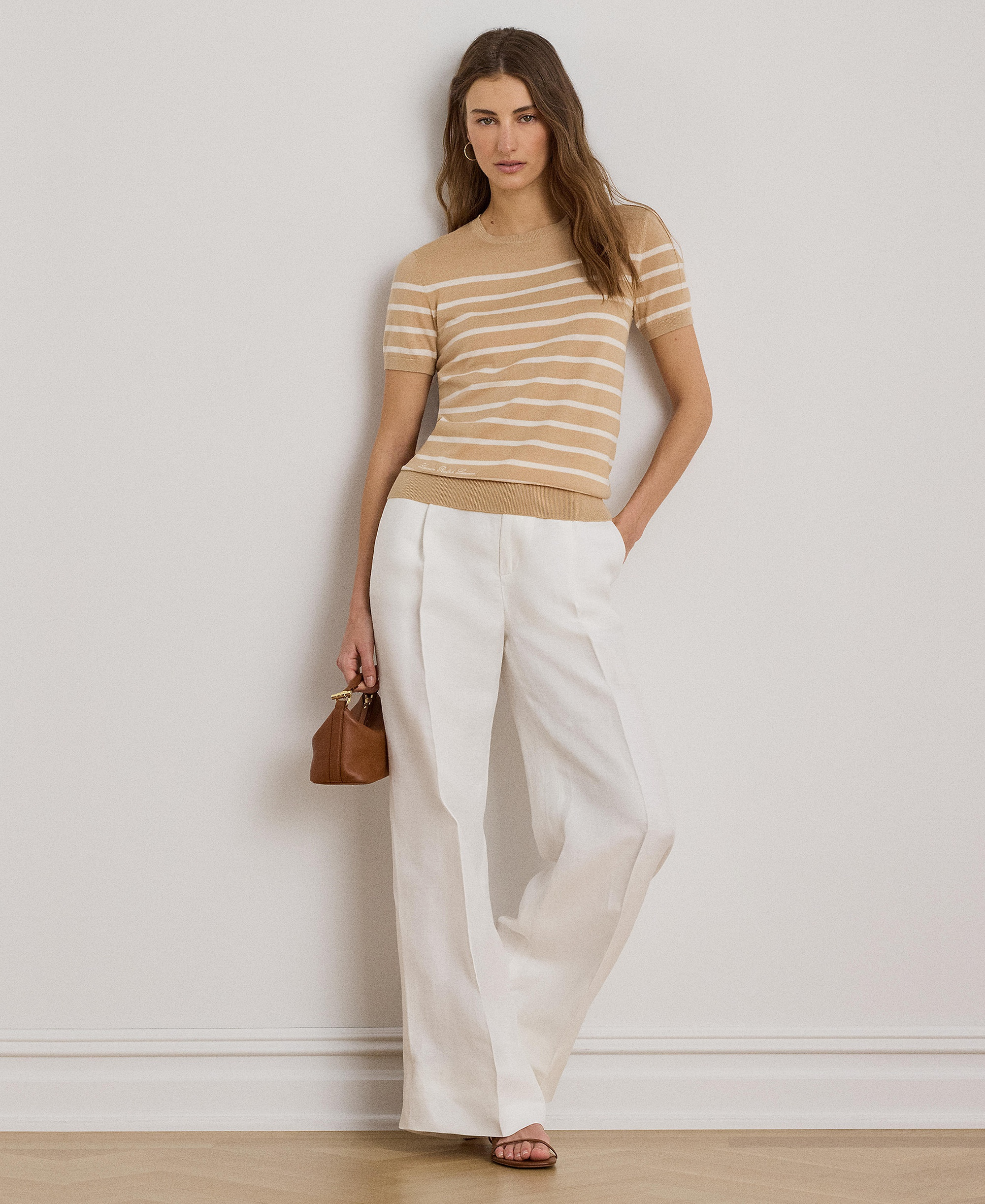 Lauren Ralph Lauren Women's Crewneck Short-Sleeve Sweater - Ginger Tan/ Mascarpone Cream