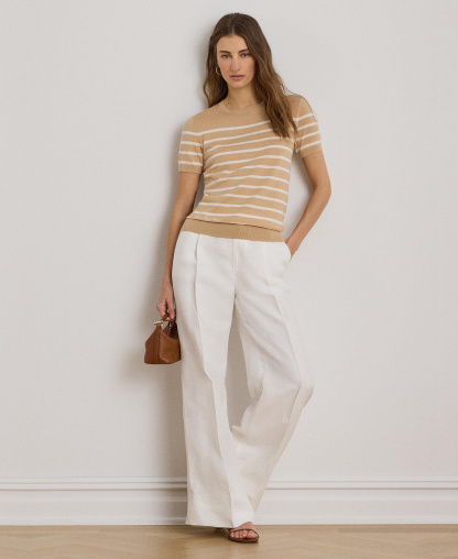 Lauren Ralph Lauren Women's Crewneck Short-Sleeve Sweater - Ginger Tan/ Mascarpone Cream