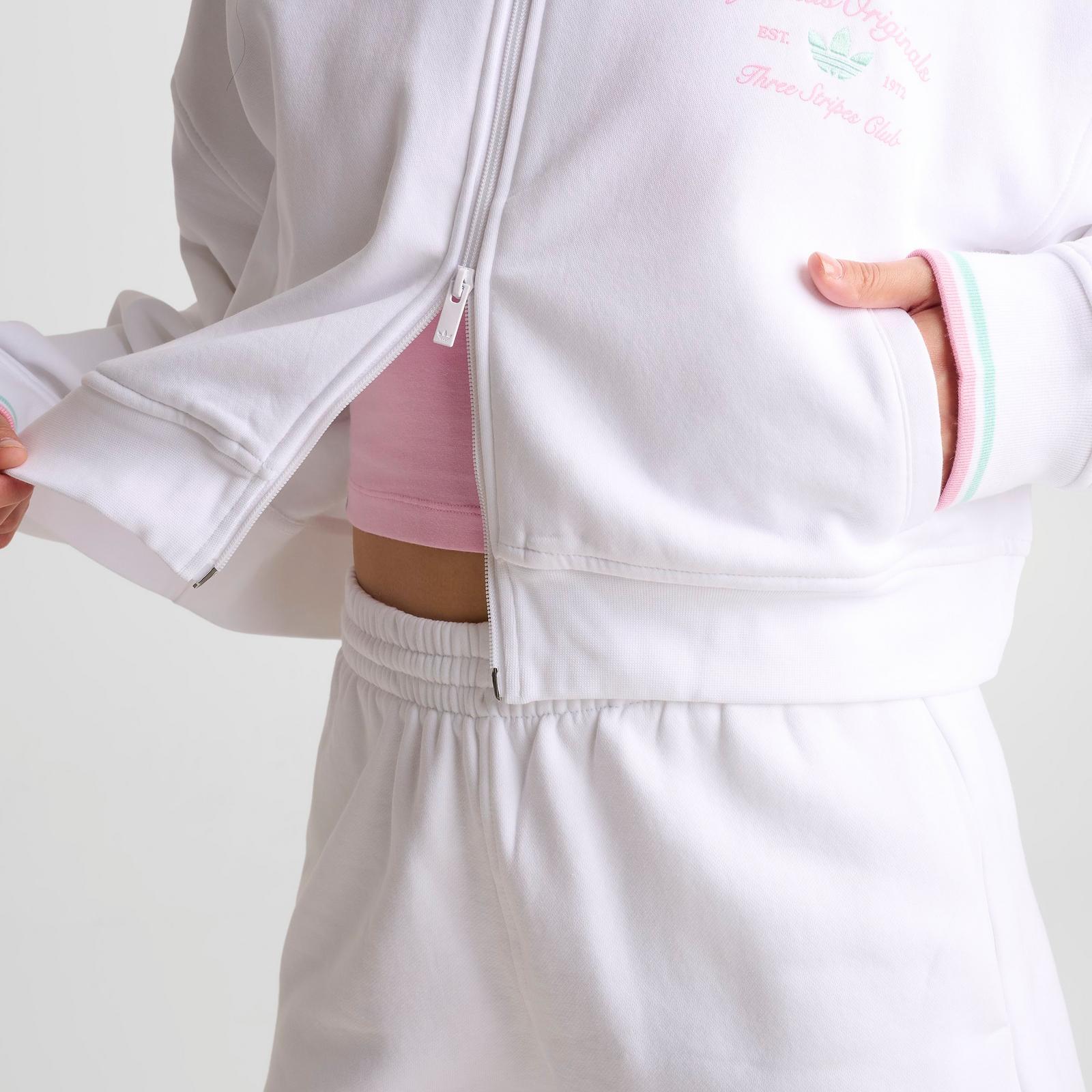 Women's adidas Originals Classic Sport Script Fleece Track Top - White/True Pink/Clear Mint - view 6