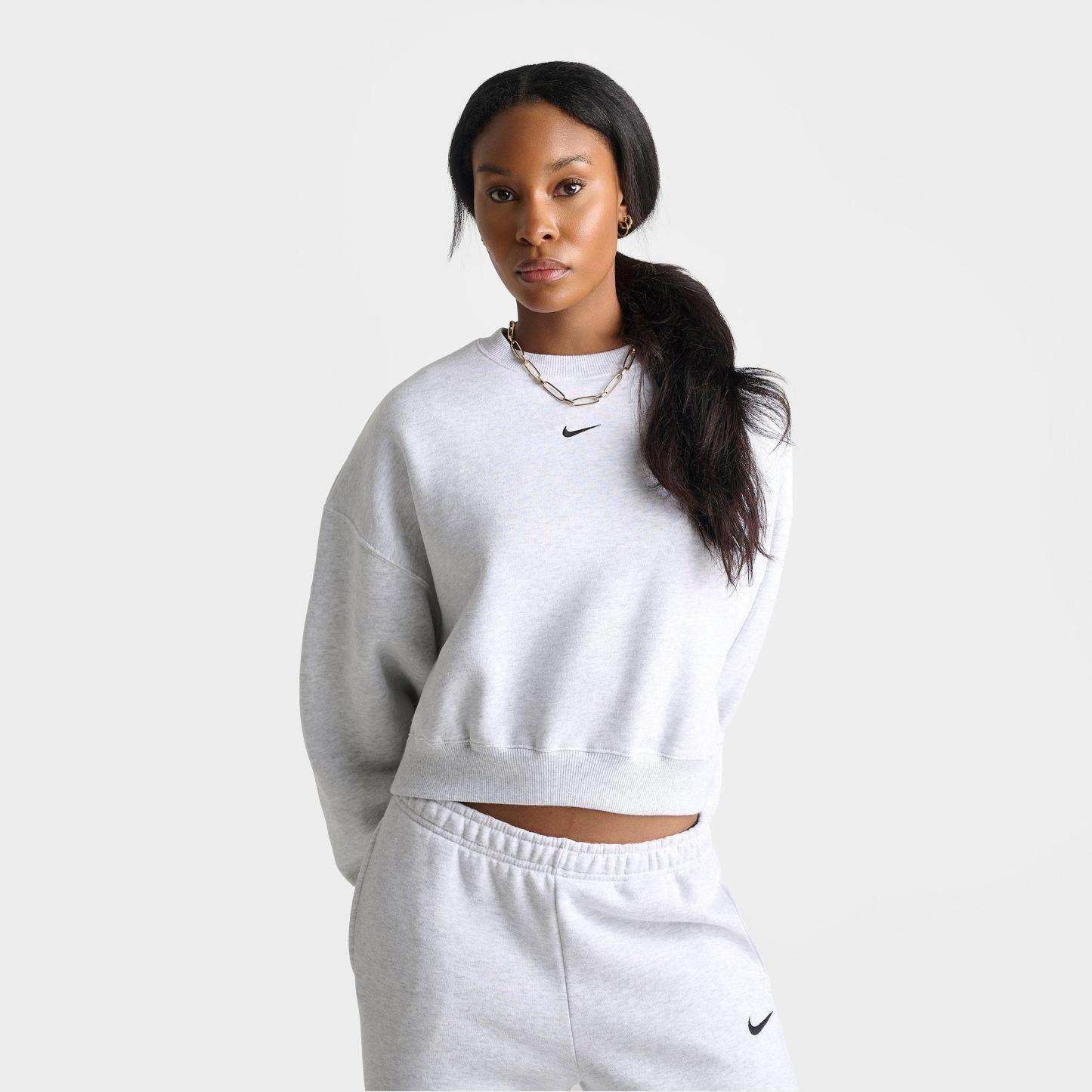 Women's Nithtke Studio Fleece Medium Weight Oversized Cropped Crewneck Sweatshirt - Birch Heather/Black