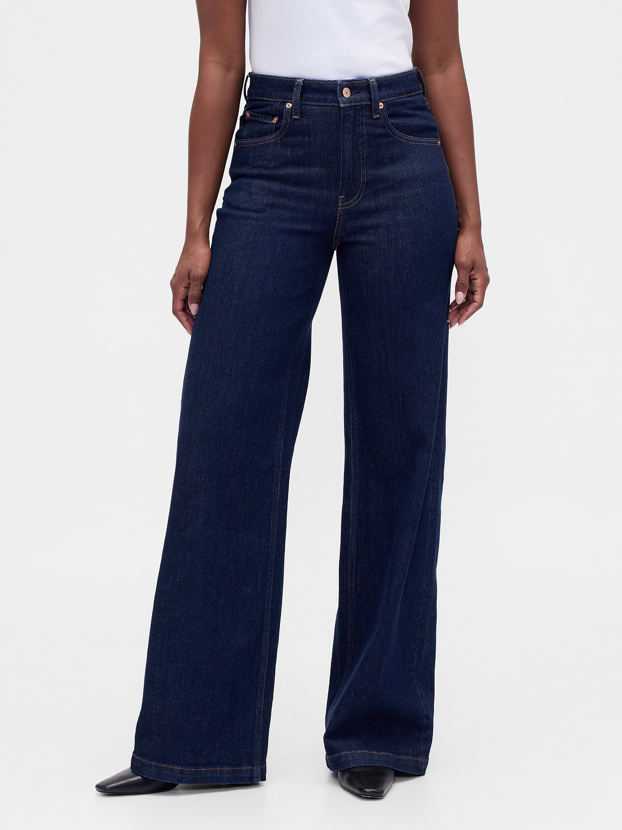 Curvy High Rise Stride Wide-Leg Jeans - Dark indigo