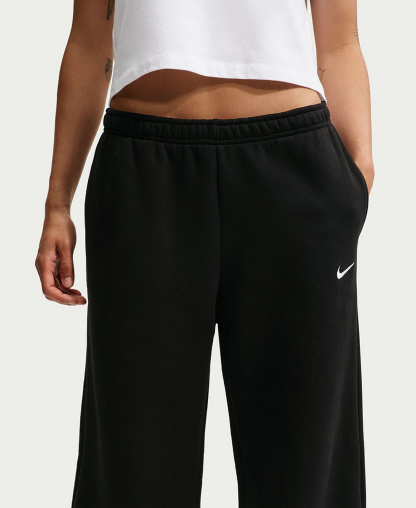 Nike Women's Studio Fleece Medium Weight Mid-Rise Wide-Leg Pants - Total Black/Sail