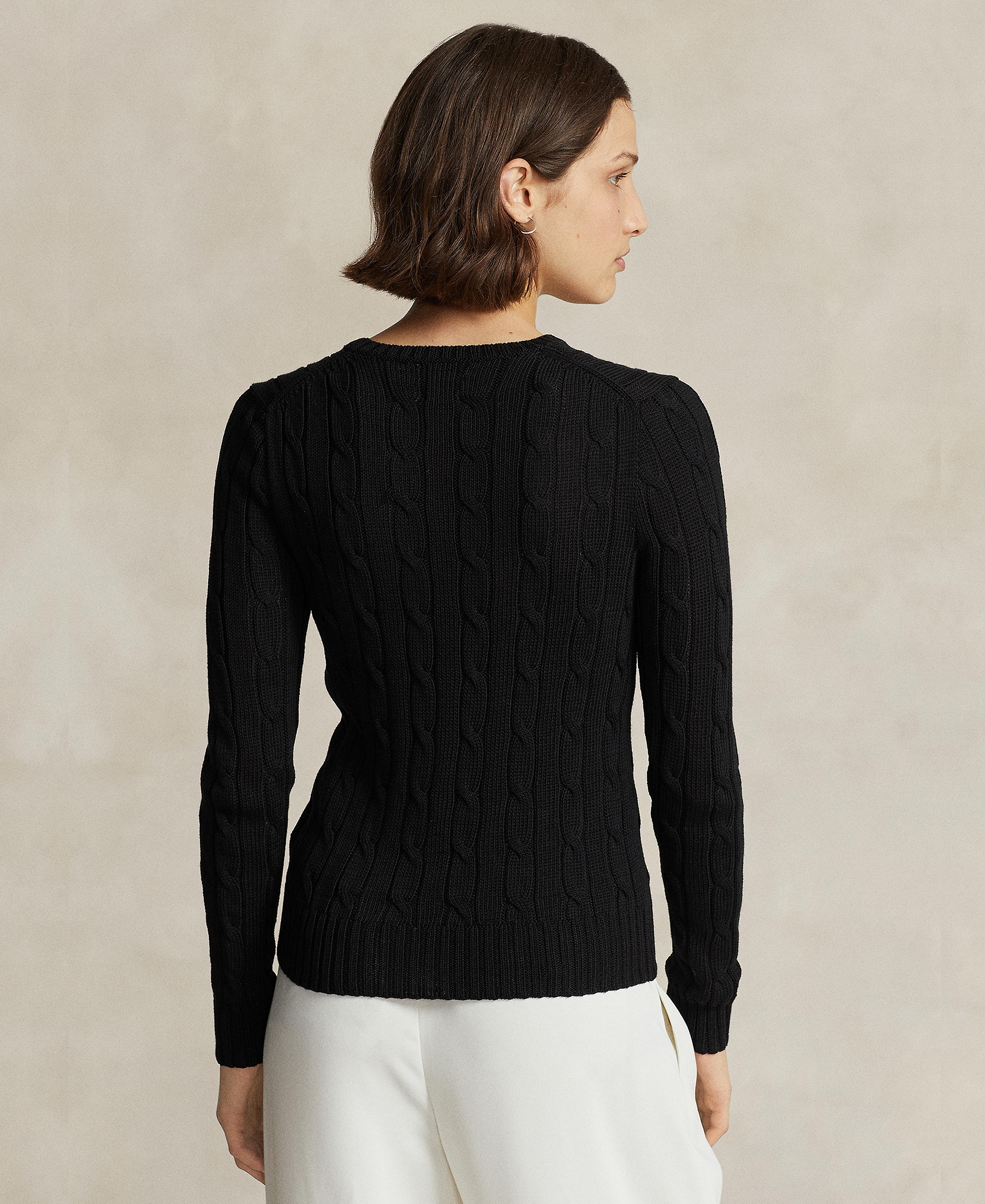 Polo Ralph Lauren Women's Cable-Knit Cotton Crewneck Sweater - Polo Black/White