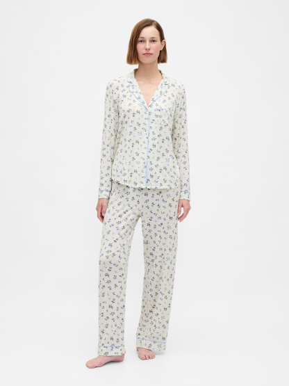 SoftMade Modal PJ Top - White floral print