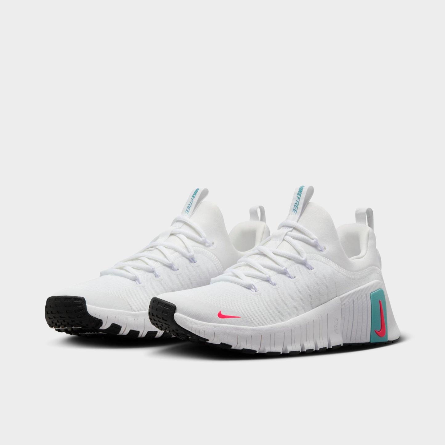 Women's Nithtke Free Metcon 6 Training Shoes - White/Hot Punch/Denim Turquoise/Black - Both shoes facing left