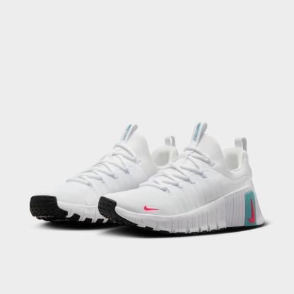 Women's Nithtke Free Metcon 6 Training Shoes - White/Hot Punch/Denim Turquoise/Black - Both shoes facing left