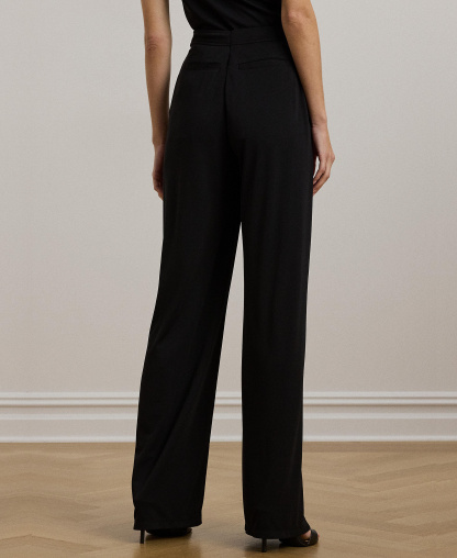 Lauren Ralph Lauren Women's Pleated Stretch Jersey Wide-Leg Pants - Black