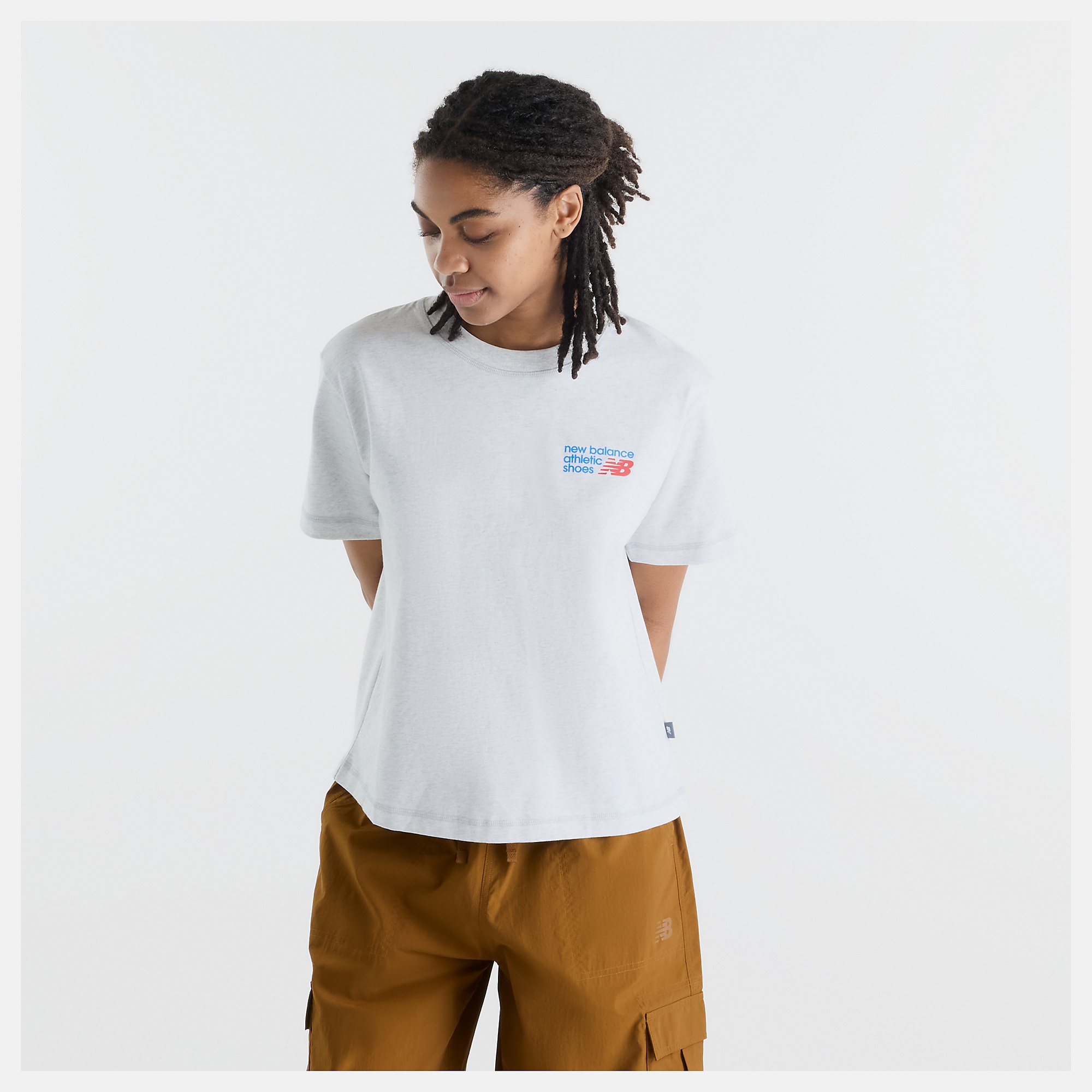 New Balance Athletics Premium Logo Hip Length Relaxed T-Shirt, WT62B7V2AHH
