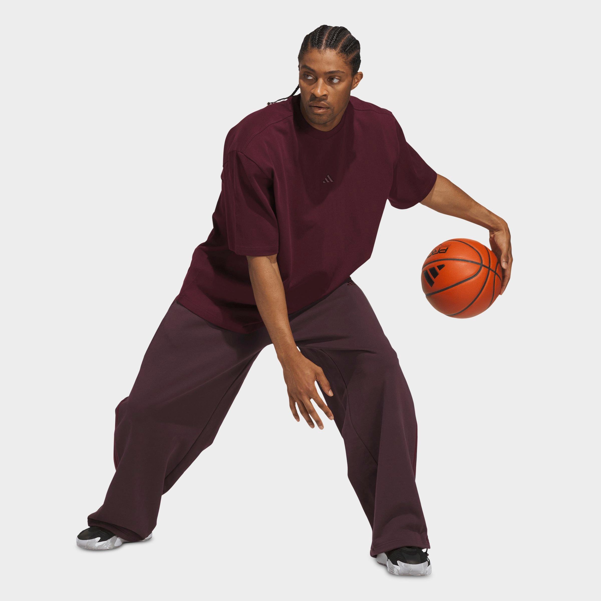 Men's adidas Basketball Fleece 3-Stripe Loose Sweatpants - Shadow Maroon
