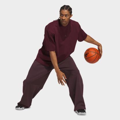Men's adidas Basketball Fleece 3-Stripe Loose Sweatpants - Shadow Maroon