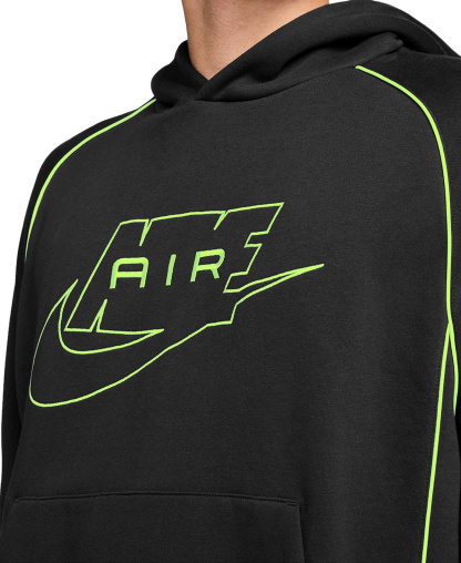 Nike Men's Air Fleece Pullover Hoodie - Black/Volt