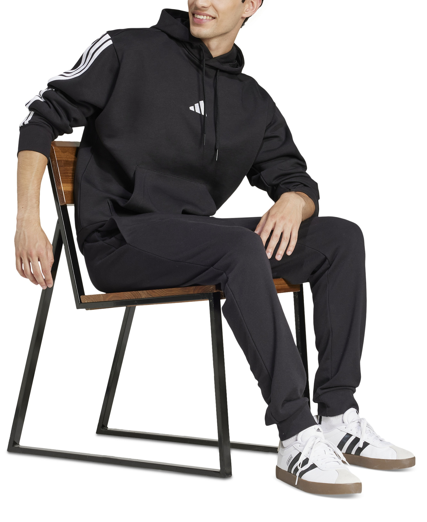 adidas Men's Essential Three-Stripes Fleece Hoodie - Black/White