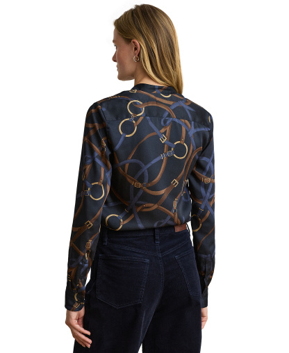 Lauren Ralph Lauren Women's Belting-Print Ruffle-Trim Twill Shirt - Navy Multi