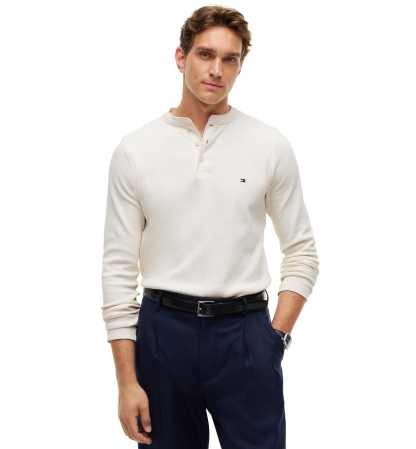Tommy Hilfiger Men's Waffle Texture Henley Shirt - Ivory Petal