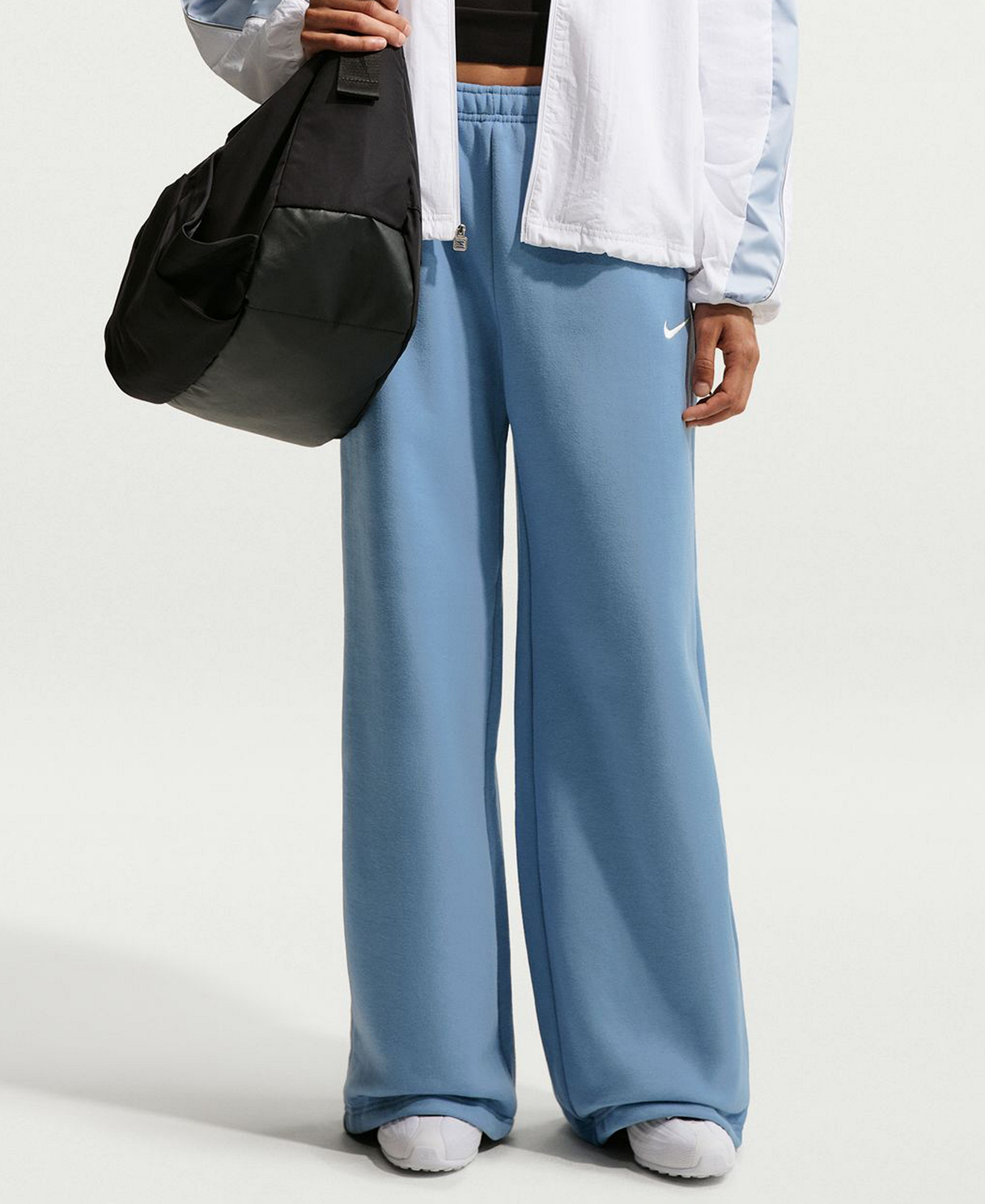 Nike Women's Studio Fleece Medium Weight Mid-Rise Wide-Leg Pants - Work Blue/Sail