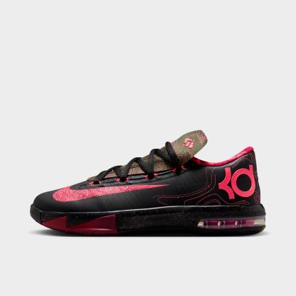 Big Kids' Nithtke KD 6 Basketball Shoes - Black/Atomic Red/Medium Olive/Noble Red - Left shoe facing left. Outside of the shoe.