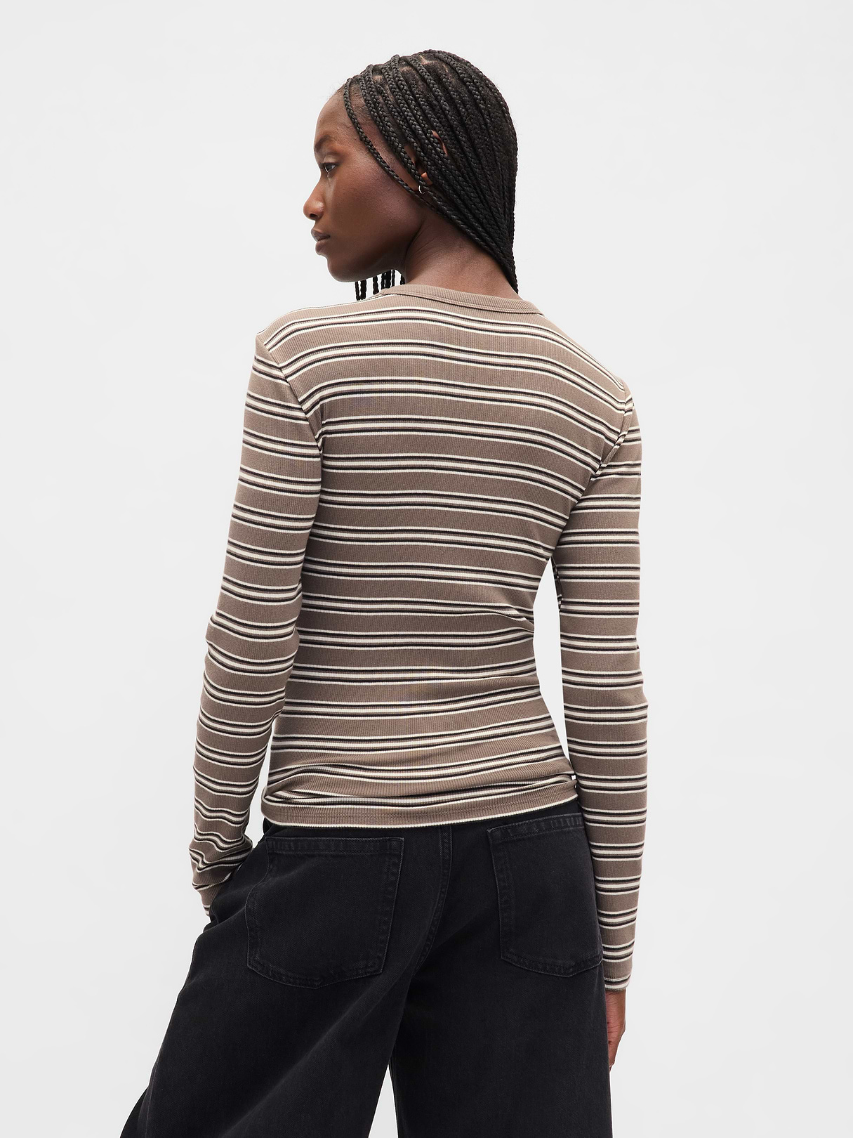 Modern Crewneck T-Shirt - Toasted almond brown stripe