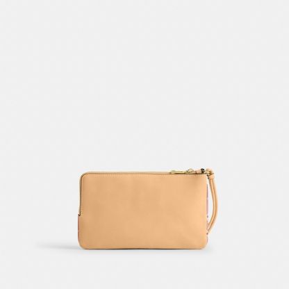 Double Zip Wristlet With Floral Print - Gold/Pink Multi - view 6