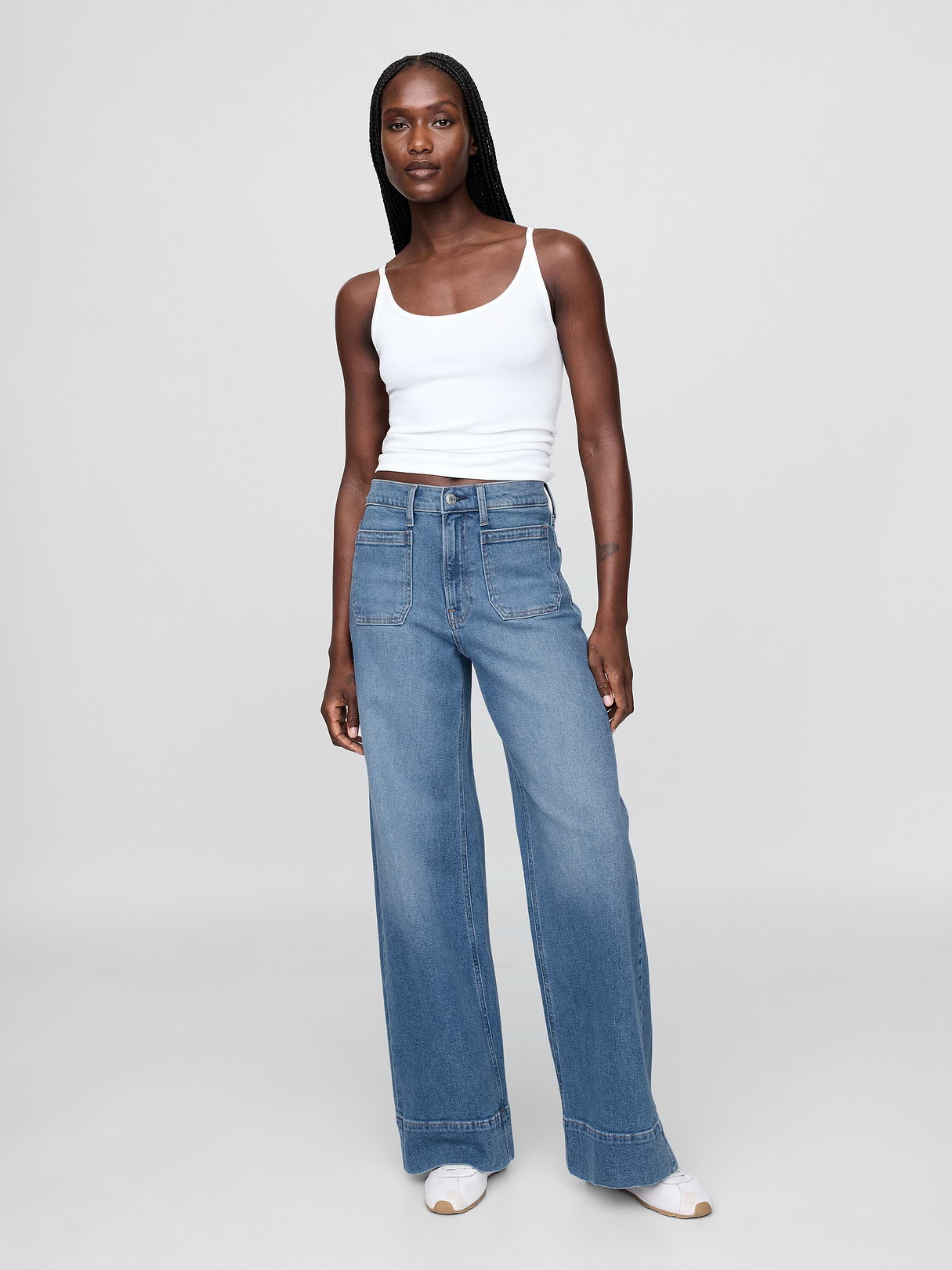 High Rise Stride Cuffed Wide-Leg Jeans - Medium wash