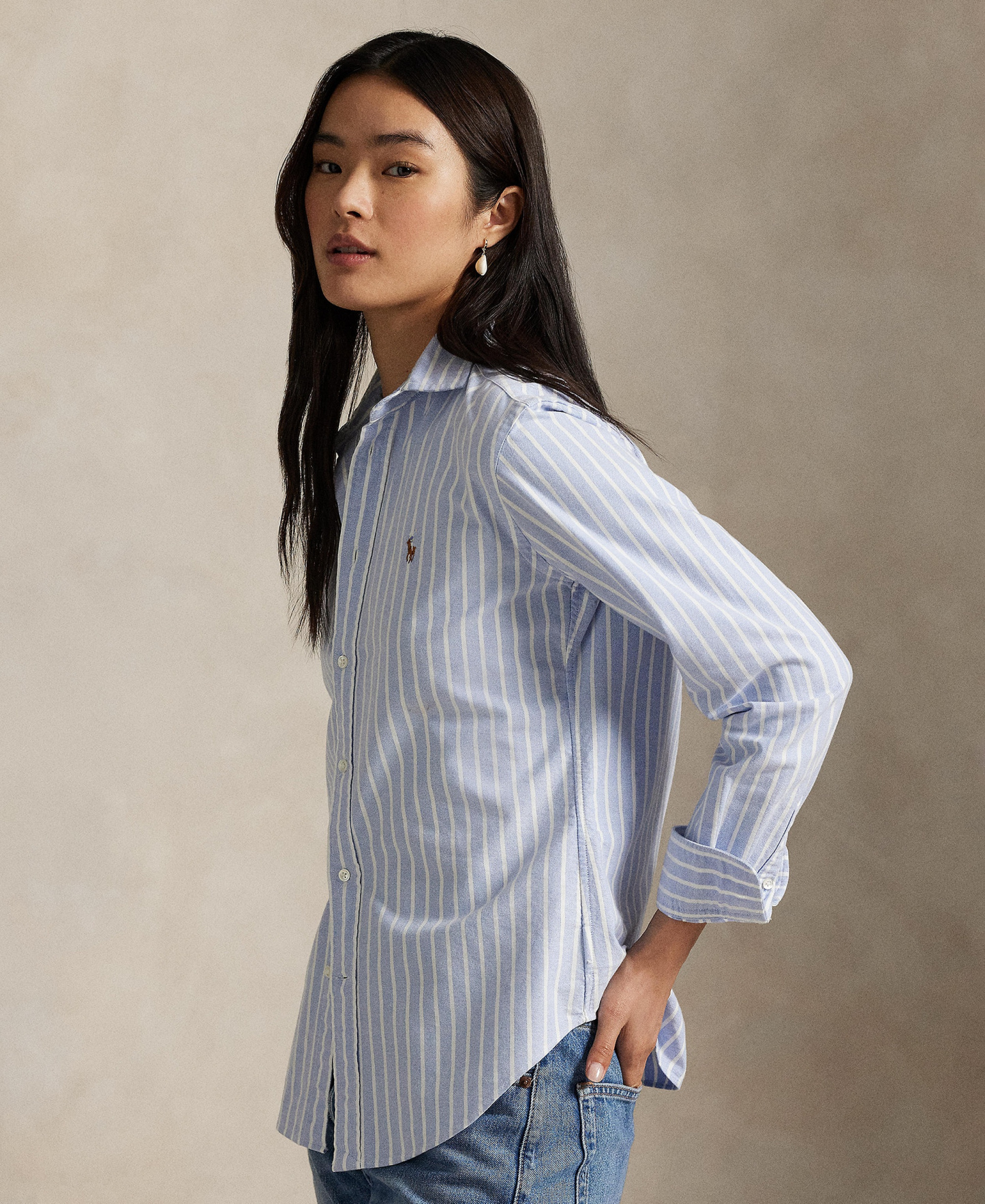 Polo Ralph Lauren Women's Slim-Fit Oxford Shirt - Harbor Island Blue/White