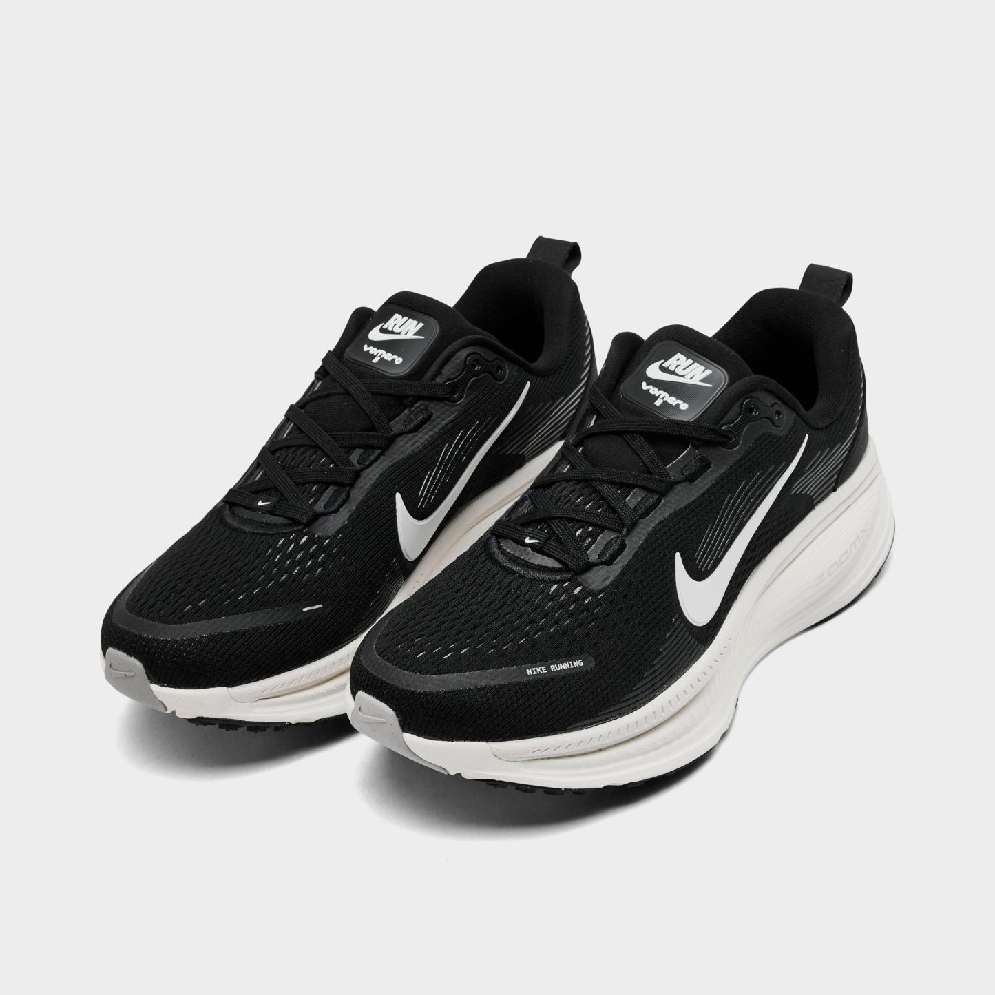 Women's Nithtke Vomero 18 Running Shoes - Part 1 - Black/Coconut Milk/Light Iron Ore/Summit White - Both shoes facing left