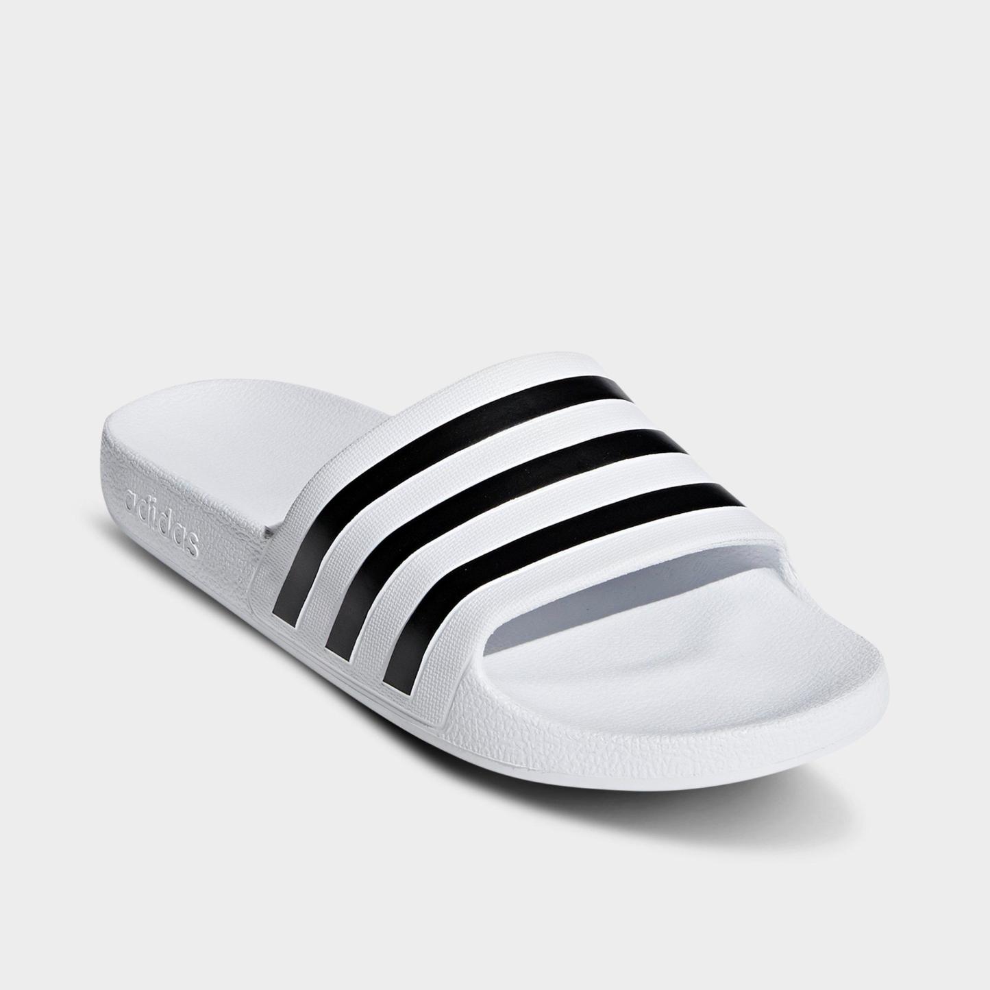 adidas adilette Aqua Slide Sandals - White/Black/White - Both shoes facing left