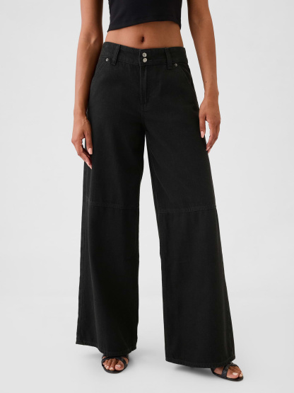 Mid Rise Denim Stripe Baggy Jeans - Black noir