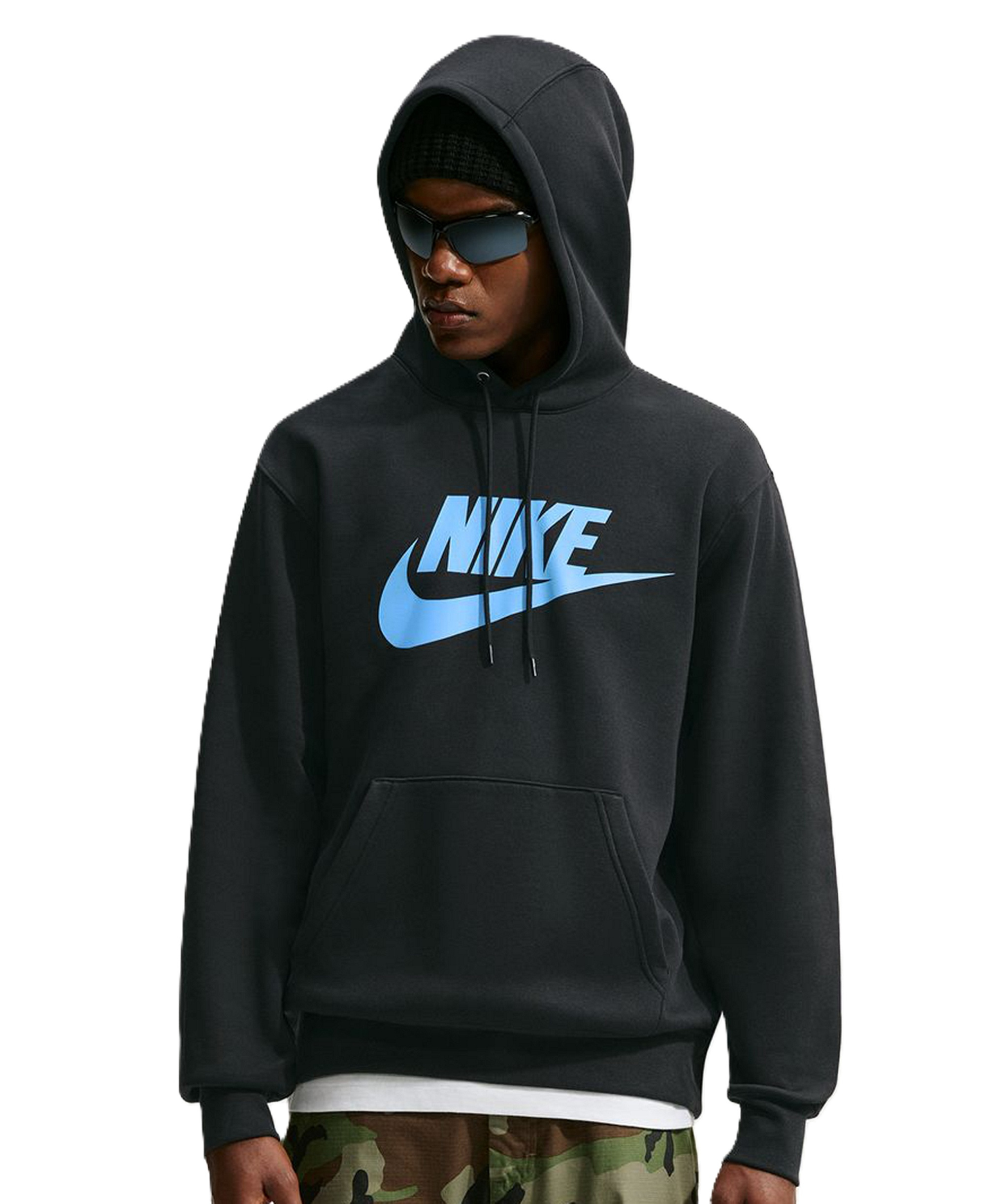 Nike Men's Club Fleece Standard-Fit Logo-Print Hoodie - Black/Football Blue