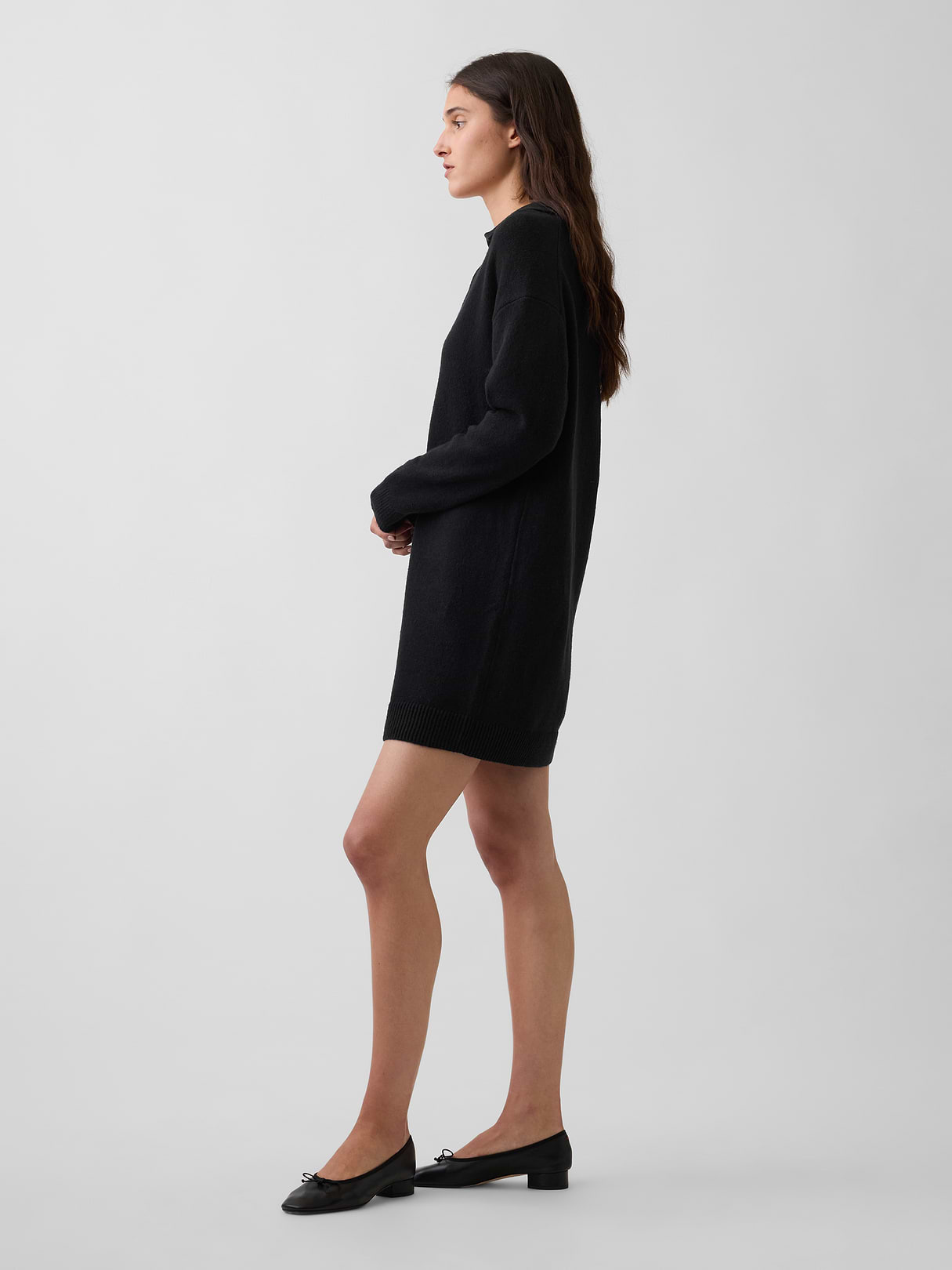 CashSoft Oversized Polo Sweater Mini Dress - Black