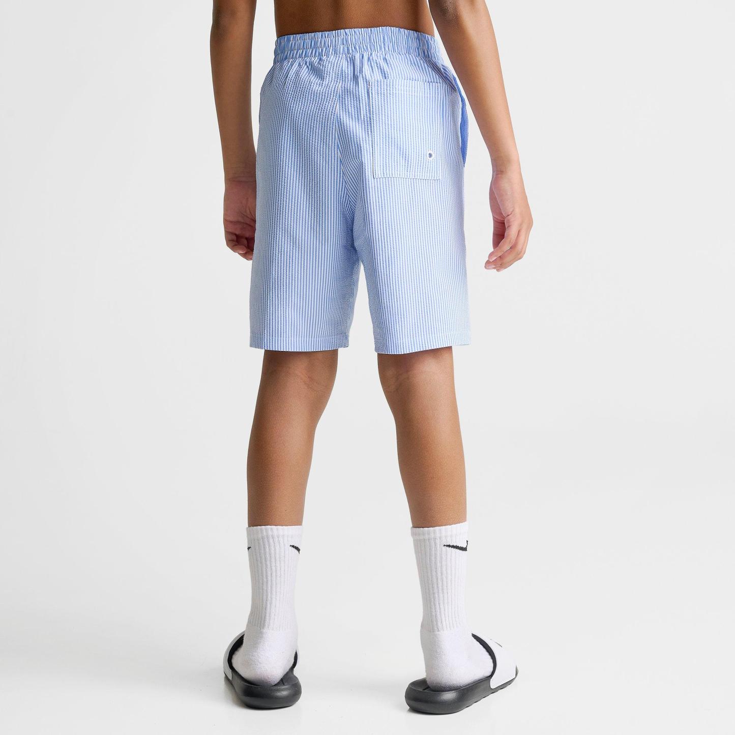Big Kids' Nithtke Seersucker Ripple Brief-Lined 7" Volley Swim Shorts - Blue Crystal