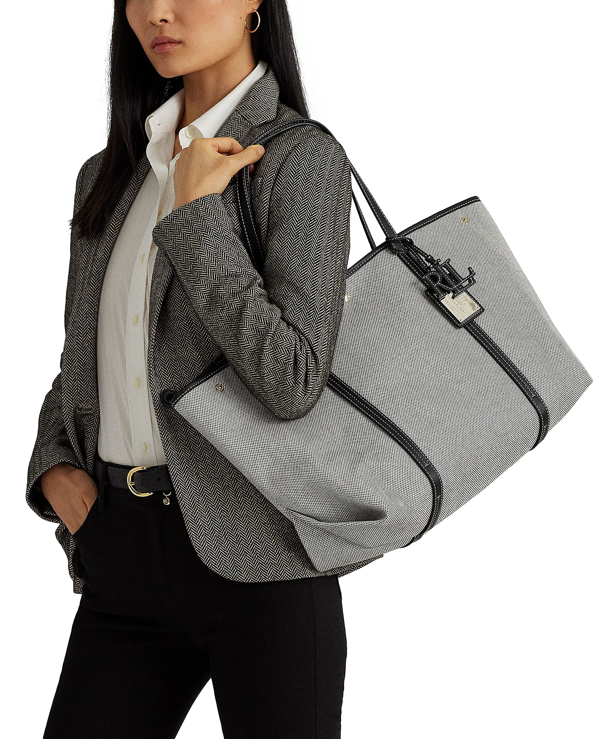 Lauren Ralph Lauren Canvas & Leather Emerie Extra Large Tote Bag - Black
