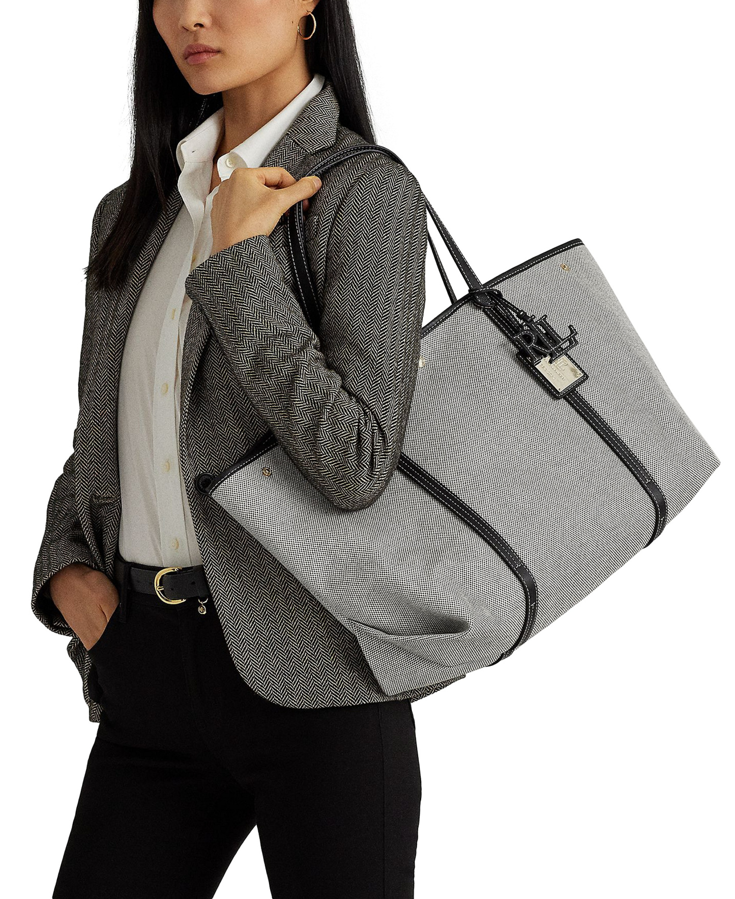Lauren Ralph Lauren Canvas & Leather Emerie Extra Large Tote Bag - Black