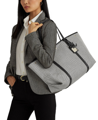 Lauren Ralph Lauren Canvas & Leather Emerie Extra Large Tote Bag - Black