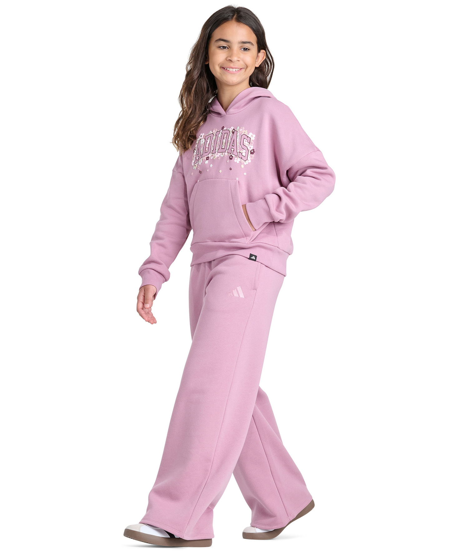 adidas Girls' 8-16 Long-Sleeve Hooded Sweatshirt - Dark Medium Pink