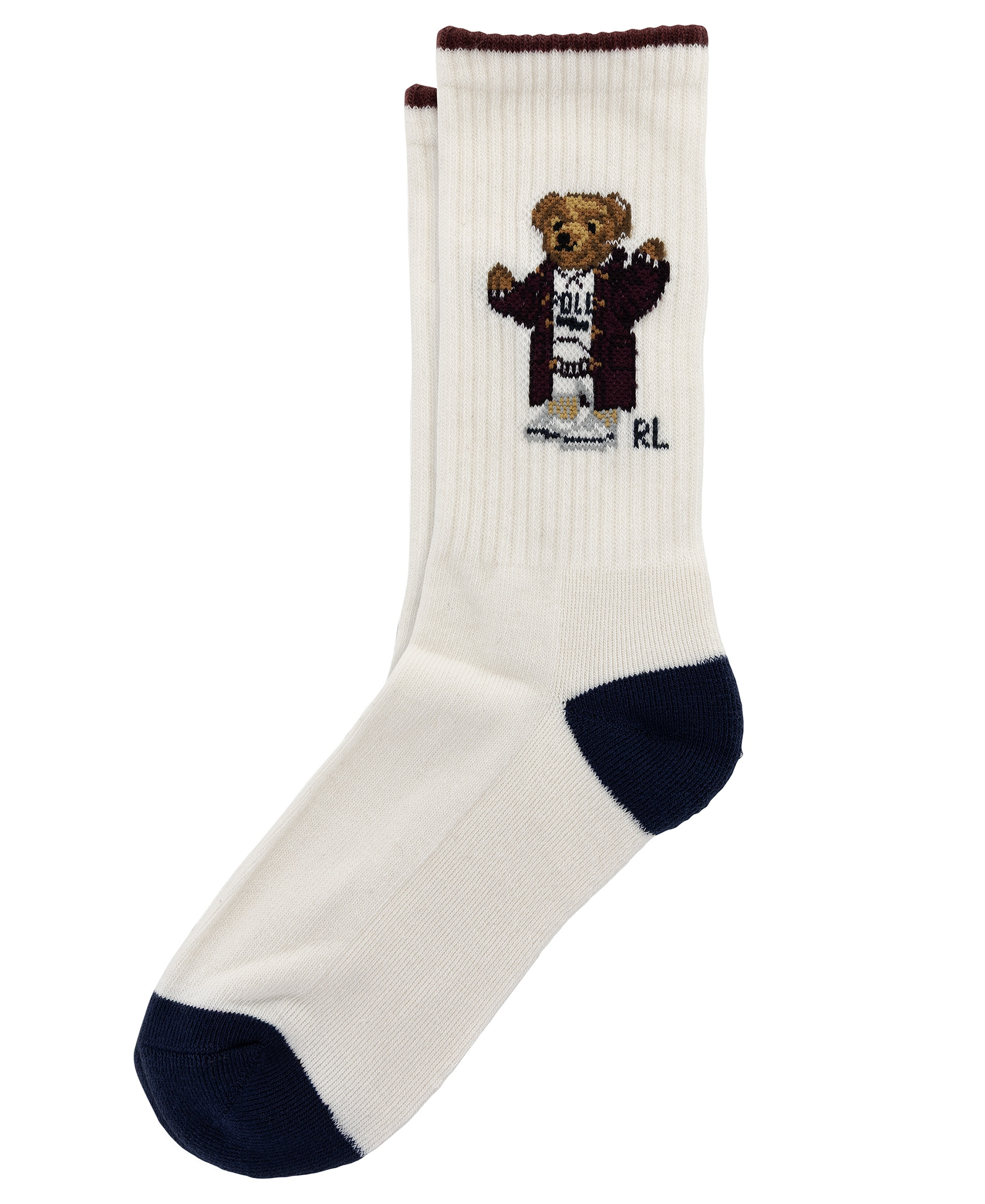 Polo Ralph Lauren Boys' 4-11 Duffel Coat Bear Socks, 3+ 1 Bonus Pack - White