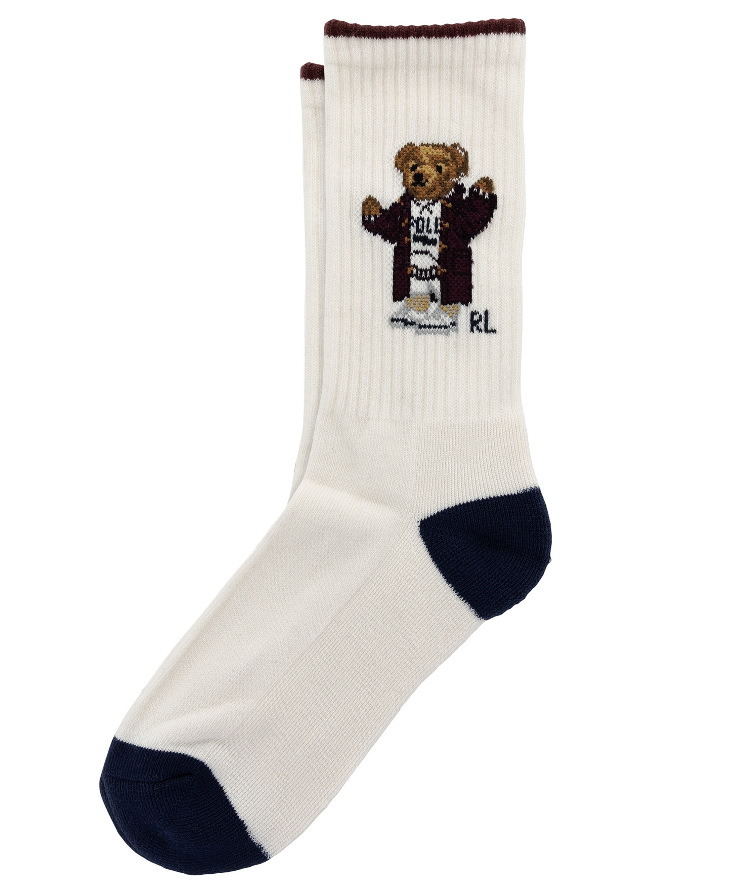 Polo Ralph Lauren Boys' 4-11 Duffel Coat Bear Socks, 3+ 1 Bonus Pack - White