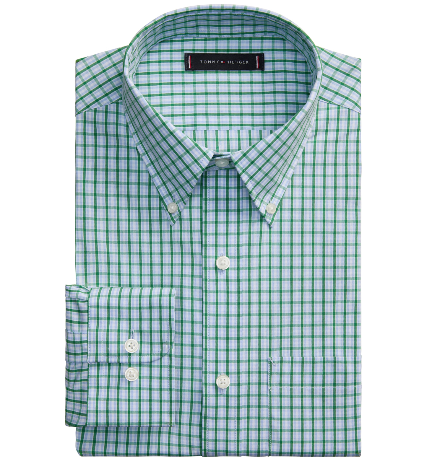 Tommy Hilfiger Men's Regular Fit Wrinkle Resistant Stretch Dress Shirt - Pine Multi