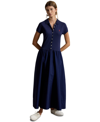 Polo Ralph Lauren Women's Hybrid Mesh Polo Collar A-Line Dress - Newport Navy